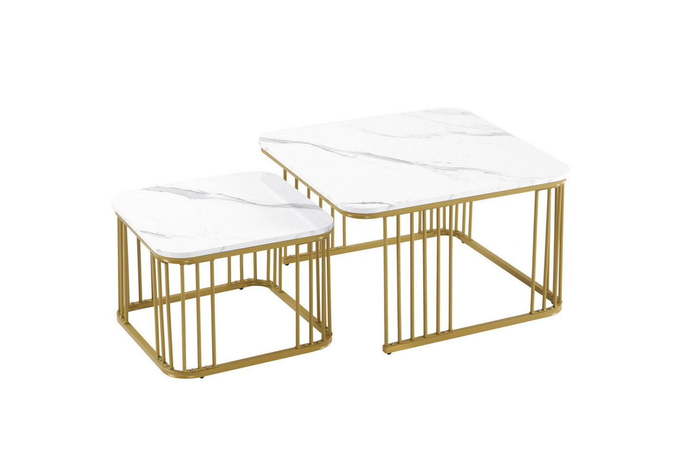 IDEASY Couchtisch 2er Set quadratische Hochglanz-Marmoroptik-Couchtische, (ineinander schiebbare Tische), 70x70x45cm und 50x50x36,5cm, vielseitig einsetzbar von IDEASY