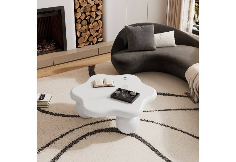 IDEASY Couchtisch 80x72x32cm Blumen-Couchtisch cremeweiß Wohnzimmer von IDEASY