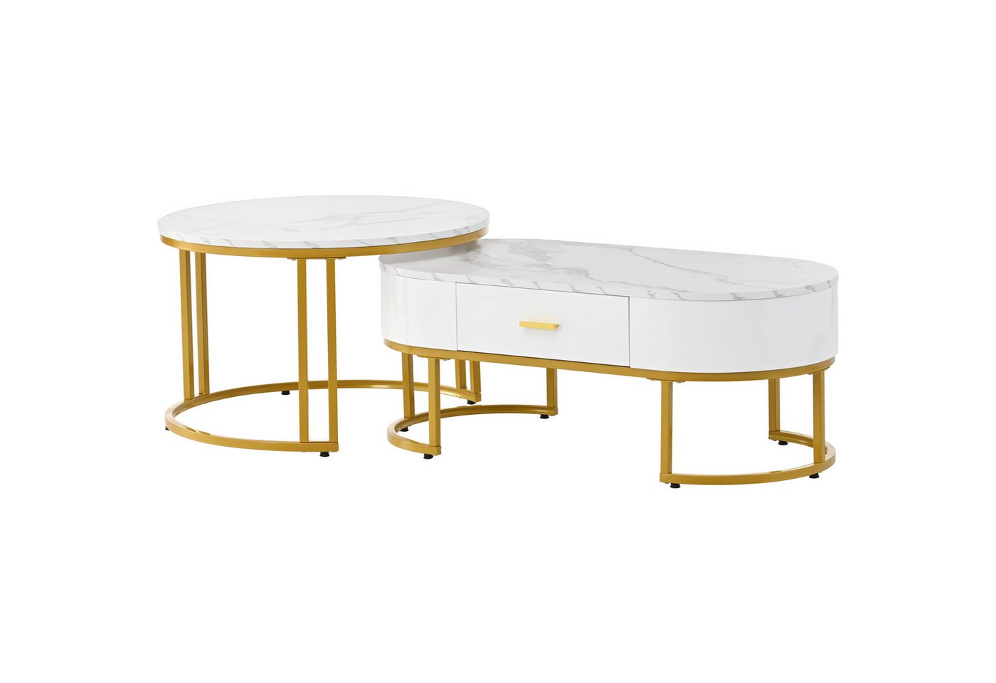 IDEASY Couchtisch Couchtische 2-teilig Tischgestell Metall Gold, (Edle Wohnzimmertische, Moderne Satztische), 100*48*38.5 cm(L*W*H)+70*70*44.5 cm(L*W*H) von IDEASY