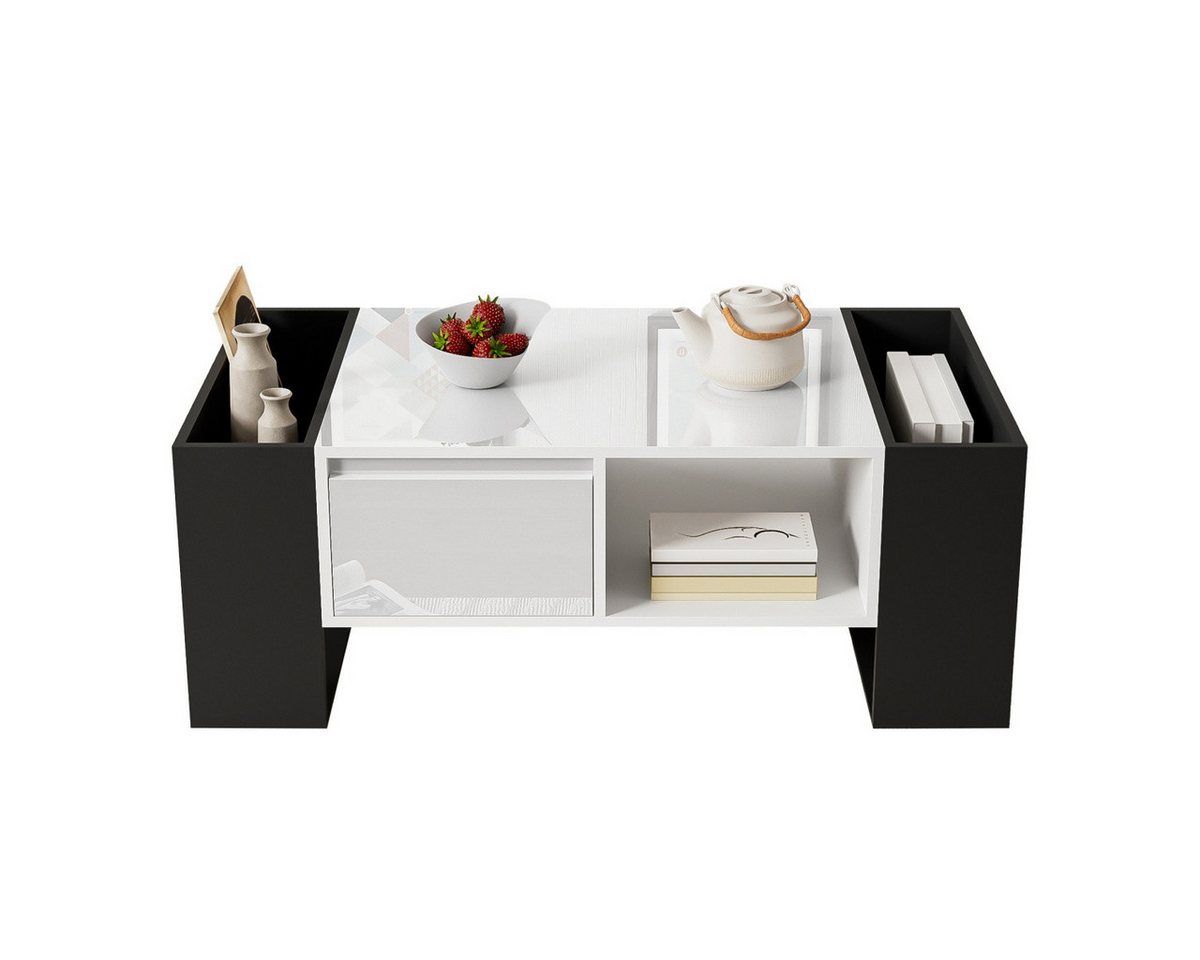 IDEASY Couchtisch Hochglanz-Couchtisch, 105 x 60 x 40,5 cm, schwarz-weißes Design, Couchtisch mit Stauraum, 1 Schublade, 4 offene Fächer, 50 kg belastbar IDEASY Couchtisch Hochglanz-Couchtisch, 105 x 60 x 40,5 cm, schwarz-weißes Design, Couchtisch mit Stauraum, 1 Schublade, 4 offene Fächer, 50 kg belastbar von IDEASY