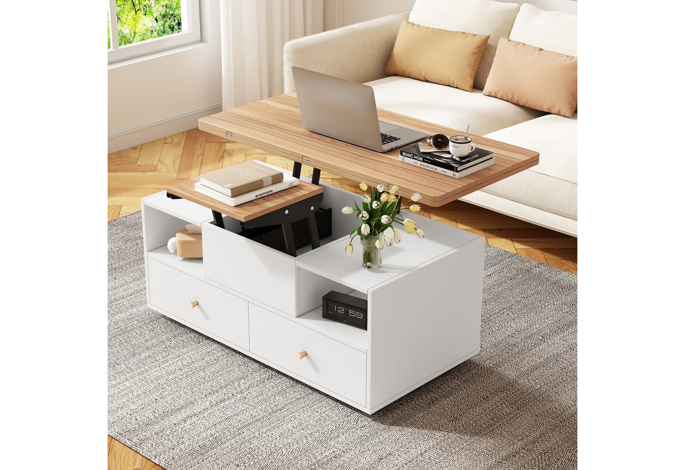 IDEASY Couchtisch Hydr. höhenverstellbarer Couchtisch mit Klappfunktion & 4 Schubl. IDEASY Couchtisch Hydr. höhenverstellbarer Couchtisch mit Klappfunktion & 4 Schubl. von IDEASY