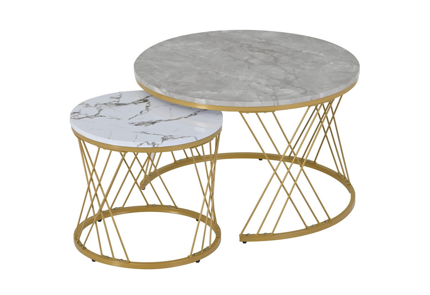 IDEASY Couchtisch Moderne Nesting Couchtisch, Satz von 2, Goldene Farbe Frame (Satz Marmor Furnier Sofa Seite Nest von Tischen Runde Endtische), 70*70*45cm(L*W*H)+45*45*40cm(L*W*H) von IDEASY