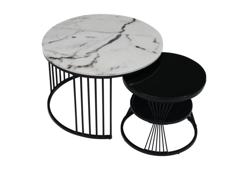 IDEASY Couchtisch Moderner Nesting-Couchtisch, Couchtisch-Set, Hochglanz-Tischplatte, (marmoriert, Sofa-Beistelltisch, 2er-Set, schwarzer Rahmen), Mehrzweck-Satztisch in der Mitte,Geeignet für kleine Räume von IDEASY