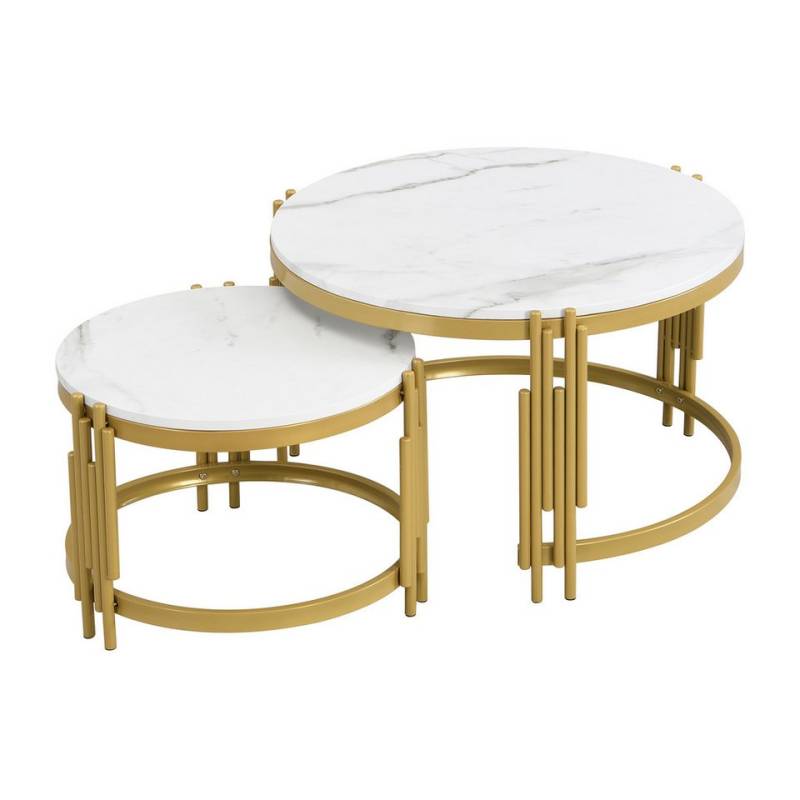 IDEASY Couchtisch Modulares Couchtisch-Set mit Marmoroptik & Goldmetall - 2 Größen (2 Tische, Hochwertiger Metallrahmen), 2er-Set mit abgestuften Durchmessern, Kreisförmiges Design von IDEASY