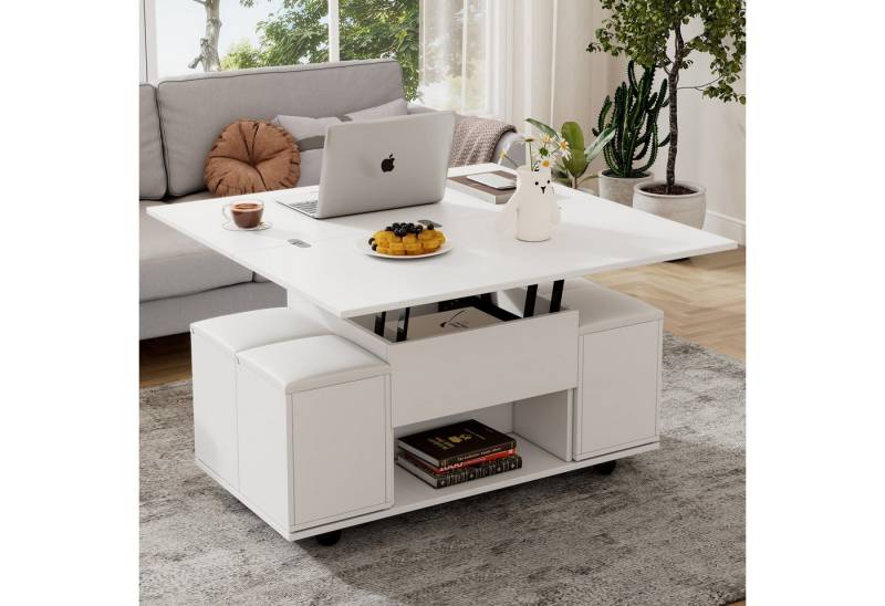 IDEASY Couchtisch Multifunktions-Couchtisch mit anhebbarer Platte – weiß von IDEASY