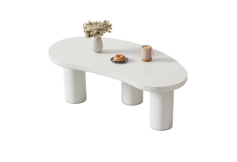 IDEASY Couchtisch Unregelmäßiger Couchtisch gebogener Wohnzimmertisch weißer Kaffeetisch, Verwendbar mit 2 Hockern, Beine mit Filzauflagen als Bodenschutz von IDEASY