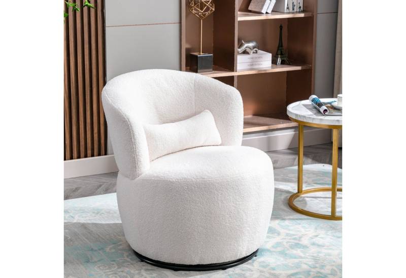 IDEASY Drehstuhl Weißer Teddy Plüsch-Drehstuhl mit Lendenkissen, 100 kg belastbar mit drehbarem Metallfuß, 65*70*73cm(L*W*H) von IDEASY
