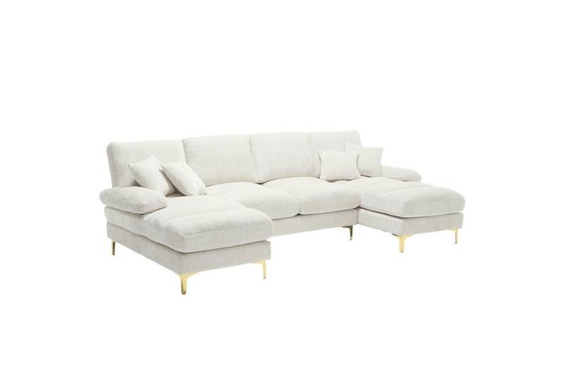 IDEASY Ecksofa Chenille Sektionssofa U-Form mit Liegeflächen und goldenen Metallfüßen, Robuster Holzrahmen, 2 integrierte Liegepositionen, hochdichter Schaum von IDEASY