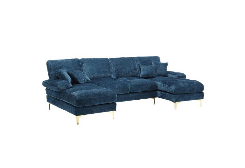 IDEASY Ecksofa Chenille Sektionssofa U-Form mit Liegeflächen und goldenen Metallfüßen, Robuster Holzrahmen, 2 integrierte Liegepositionen, hochdichter Schaum von IDEASY