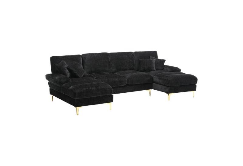 IDEASY Ecksofa Chenille Sektionssofa U-Form mit Liegeflächen und goldenen Metallfüßen, Robuster Holzrahmen, 2 integrierte Liegepositionen, hochdichter Schaum von IDEASY
