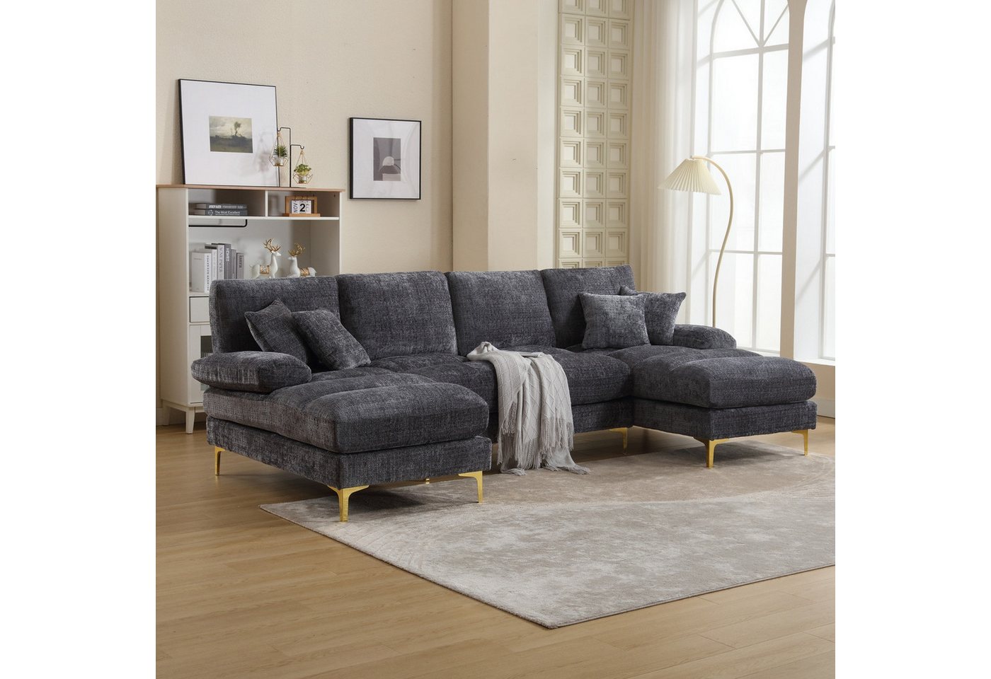 IDEASY Ecksofa Chenille Sektionssofa U-Form mit Liegeflächen und goldenen Metallfüßen, Robuster Holzrahmen, 2 integrierte Liegepositionen, hochdichter Schaum IDEASY Ecksofa Chenille Sektionssofa U-Form mit Liegeflächen und goldenen Metallfüßen, Robuster Holzrahmen, 2 integrierte Liegepositionen, hochdichter Schaum von IDEASY
