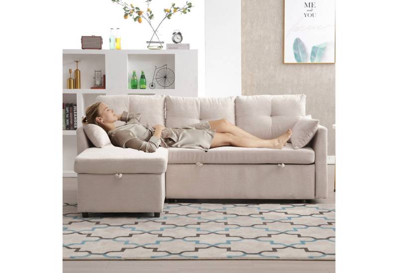 IDEASY Ecksofa Sofas mit Stauraum, erweiterbar zum Schlafsofa, Dreisitziges Sofa, Ecksofa, 2 Lendenkissen, Seitentaschen, ist zusätzlicher Schlafplatz von IDEASY