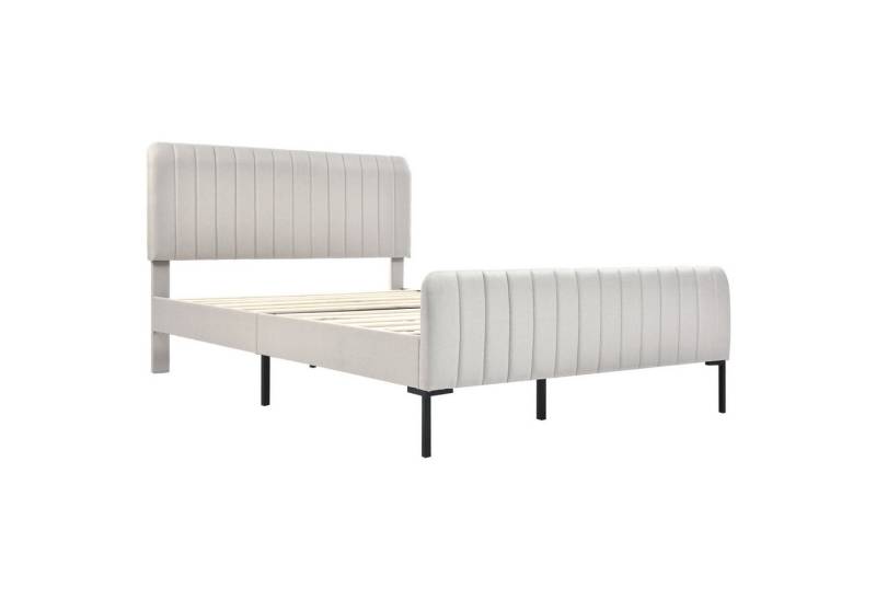 IDEASY Einzelbett Einzelbett, Doppelbett, 90/140/160/180 cm Breite optional, verstellbares Kopfteil, Massivholz + Leinen + Metall von IDEASY