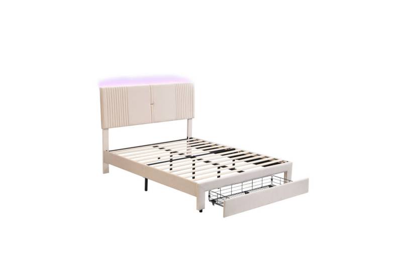 IDEASY Einzelbett Polsterbett, Einzel-/Doppelbett, USB-Anschluss, Flanell, (Polsterung aus hochdichtem Schaumstoff), Schublade unter dem Bett, 140 cm x 200 cm und 160 cm x 200 cm von IDEASY