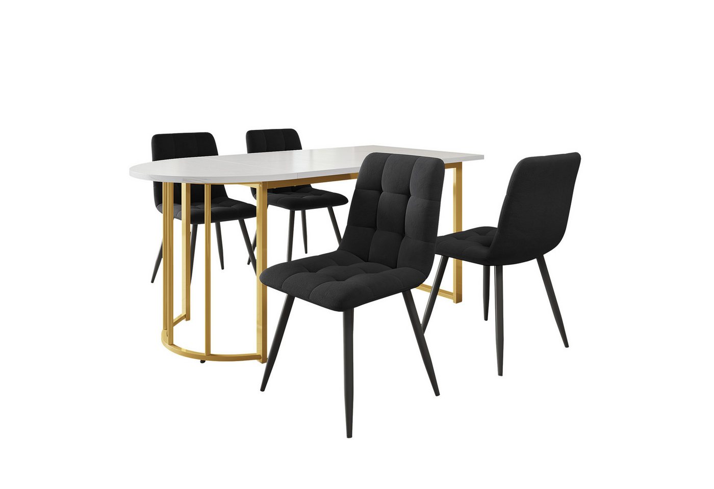 IDEASY Essgruppe (5-tlg),139x80cm Esstisch mit 4 Bequemlichkeit Samt-Esszimmerstuhl, (Moderner Küchentisch aus Marmorfurnier, Tischbeine aus Metall), Hochlehniger, extra dick mit Samt gepolsterter Stuhl von IDEASY