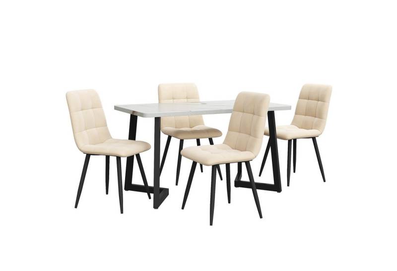 IDEASY Essgruppe 117cm Esstisch mit 4 Stühlen Set, Golden Tischbeine, Rechteckiger Esstisch von IDEASY