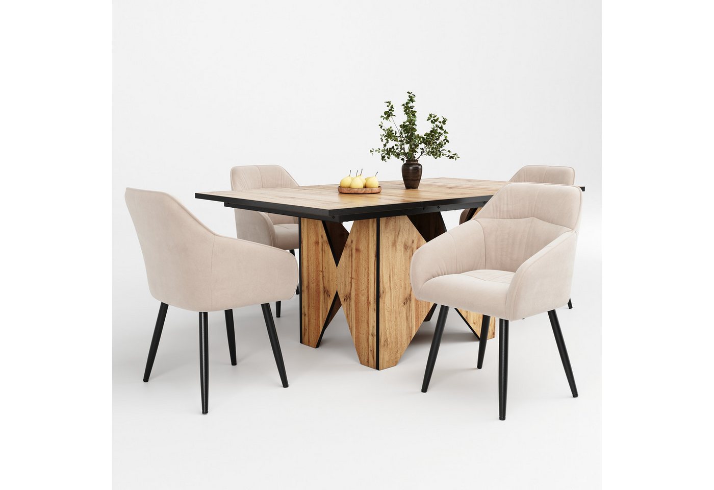 IDEASY Essgruppe Esstisch-Set 138x80cm,4 beige Stühle mit Massivholz IDEASY Essgruppe Esstisch-Set 138x80cm,4 beige Stühle mit Massivholz von IDEASY