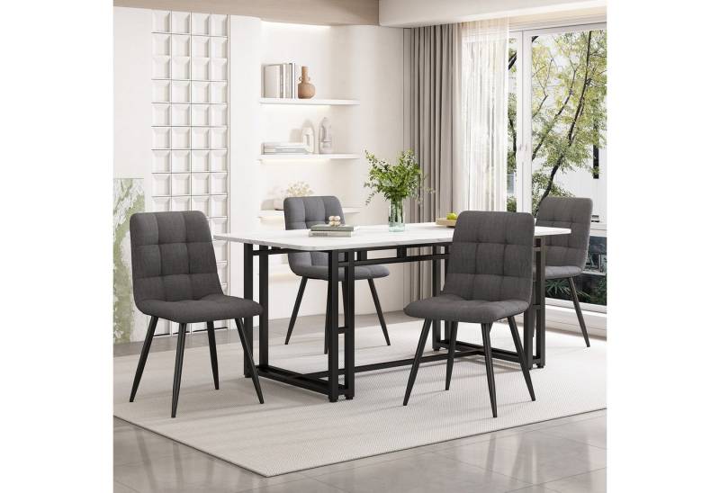 IDEASY Essgruppe Esstisch-Set 140x80 Schwarz mit 4 grauen Leinenstühlen von IDEASY
