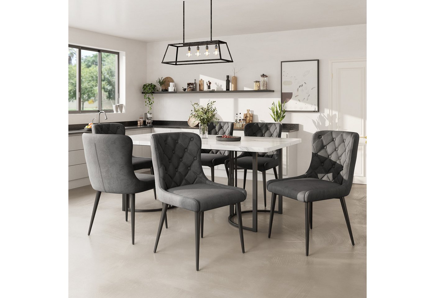 IDEASY Essgruppe Esstisch-Set 140x80cm 6 Stühle schwarz/grau modern von IDEASY