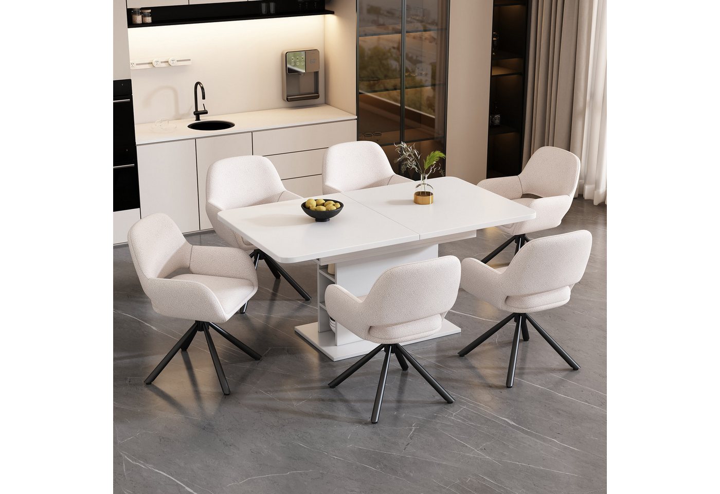 IDEASY Essgruppe Esszimmer-Set: Erweiterbarer Tisch +4 Sherpa-Stühle, (6-tlg) von IDEASY