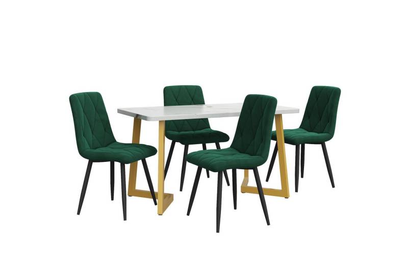 IDEASY Essgruppe Esszimmergarnitur, 117x68 cm Esszimmertisch mit 4 Esszimmerstühlen, Schwarz Twill Samt Küchenstuhl, Schwarze Tischbeine von IDEASY