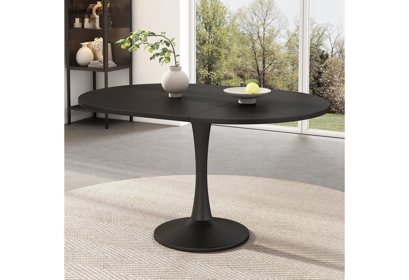 IDEASY Esstisch Ausziehbarer Esstisch oval 140x100cm schwarz modern von IDEASY