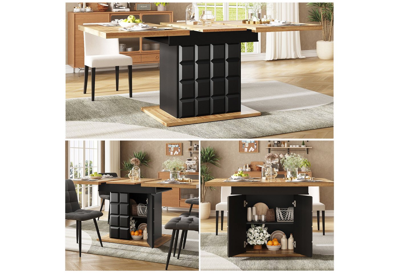 IDEASY Esstisch Esstisch Teleskoptisch ausziehbar und klappbar (110-140x80cm) (1 Tisch), Küchentisch mit kariertem Design, für 4-6 Personen, Küche & Wohnzimmer von IDEASY