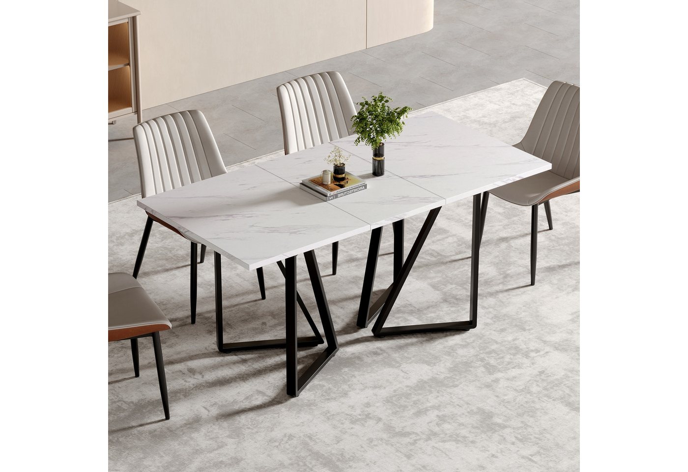 IDEASY Esstisch Esstisch erweiterbar Marmor-Optik mit verstell. Füßen IDEASY Esstisch Esstisch erweiterbar Marmor-Optik mit verstell. Füßen von IDEASY