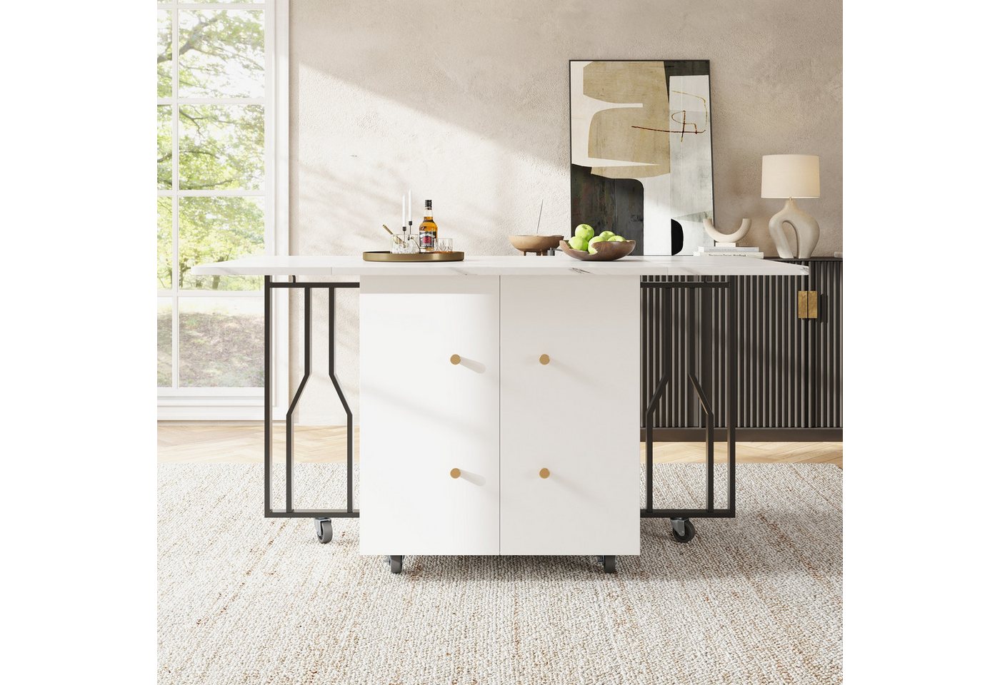 IDEASY Esstisch Klappbarer Marmor-Esstisch mit 6 Rollen & Staufach IDEASY Esstisch Klappbarer Marmor-Esstisch mit 6 Rollen & Staufach von IDEASY