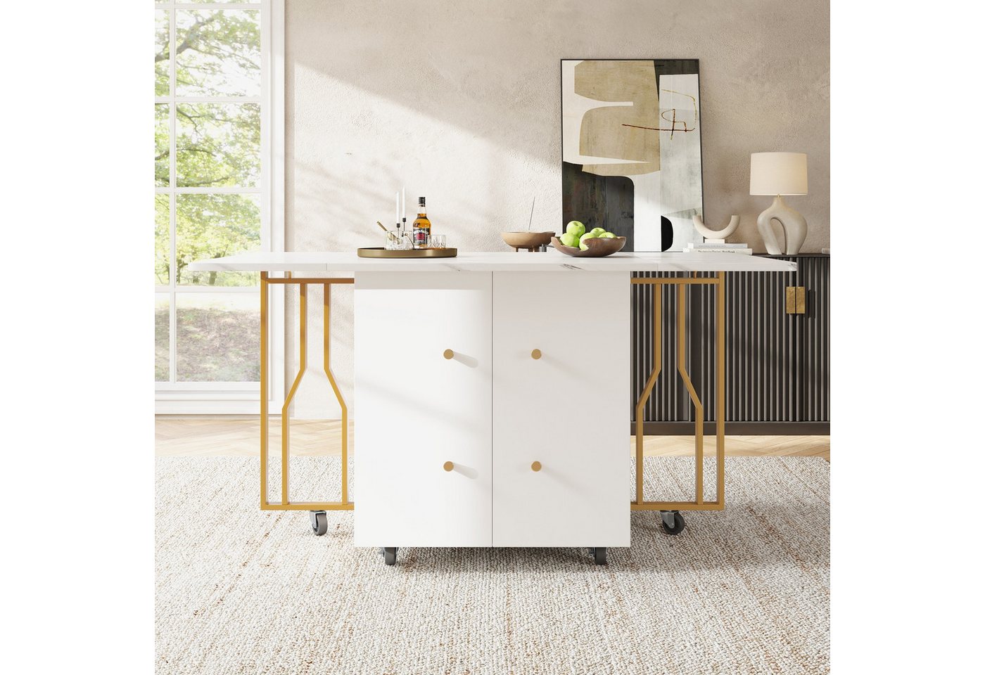 IDEASY Esstisch Klappbarer Marmor-Esstisch mit 6 Rollen & Staufach IDEASY Esstisch Klappbarer Marmor-Esstisch mit 6 Rollen & Staufach von IDEASY