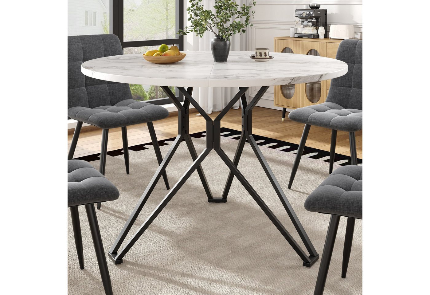 IDEASY Esstisch Küchentisch Couchtisch, Metallbeine, schwarze MDF-Marmorplatte (1 Tisch), 100x100x76 cm, für Ess- und Wohnzimmer, Platz für 4 Personen von IDEASY