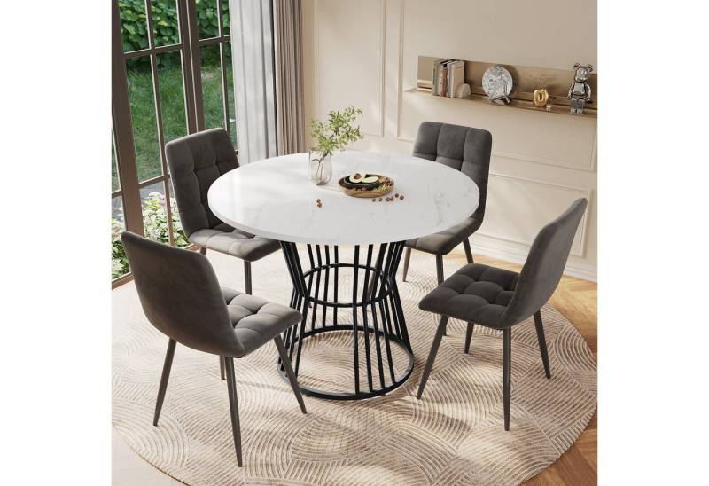 IDEASY Esstisch Küchentisch Weiß 100x75cm mit Metallbein, Runder Esstisch (Stabiler Metallrahmen, Moderne Marmor-Optik), Frühstückstisch für Küche, Esszimmer, Restaurant - 1 Stück von IDEASY