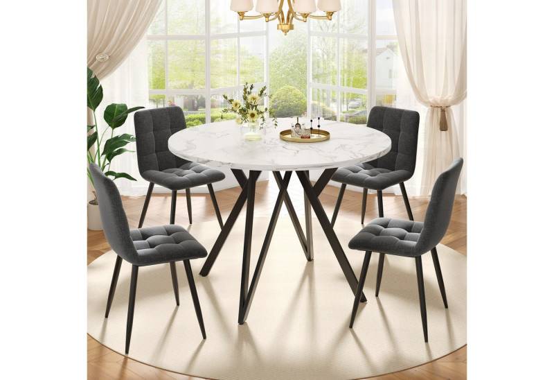 IDEASY Esstisch Runder Esstisch, Couchtisch, Küchentisch für 4 Personen, 100x100x76cm (1 Tisch), Metallbeine in Gold, Tischplatte mit Marmoroptik aus MDF von IDEASY