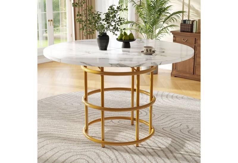 IDEASY Esstisch Runder Esstisch 100cm mit Goldmetallbeinen & Marmor-MDF von IDEASY
