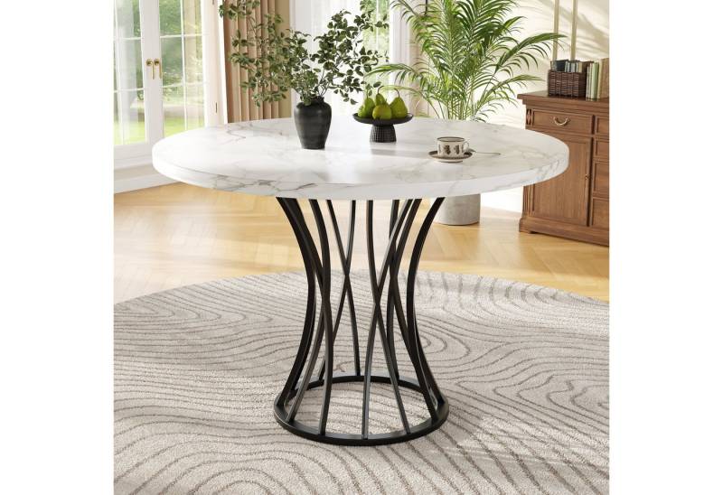 IDEASY Esstisch Runder Esstisch 80cm Marmoroptik MDF schwarze Beine von IDEASY