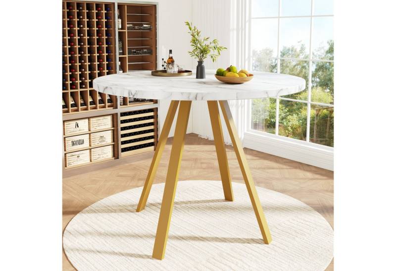 IDEASY Esstisch Runder Esstisch 80x80x75 cm als Küchentisch oder Couchtisch, Tisch (1 Tisch), Modernes Marmormuster-Oberfläche & mit goldenen Metallbeinen von IDEASY