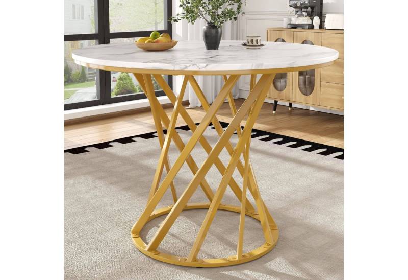 IDEASY Esstisch Runder Esstisch Küchentisch Kaffeetisch 80x80x76cm, mit Metallbeinen (1 Tisch), marmorierter MDF-Platte und goldfarbenen Metallbeinen, für 4 Personen von IDEASY