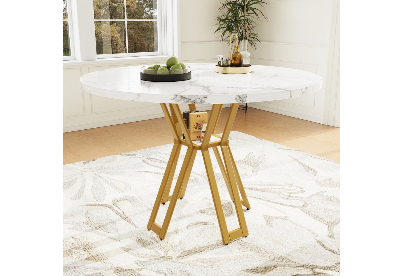 IDEASY Esstisch Runder Marmor-MDF Esstisch 4-6 Personen schwarze Beine IDEASY Esstisch Runder Marmor-MDF Esstisch 4-6 Personen schwarze Beine von IDEASY