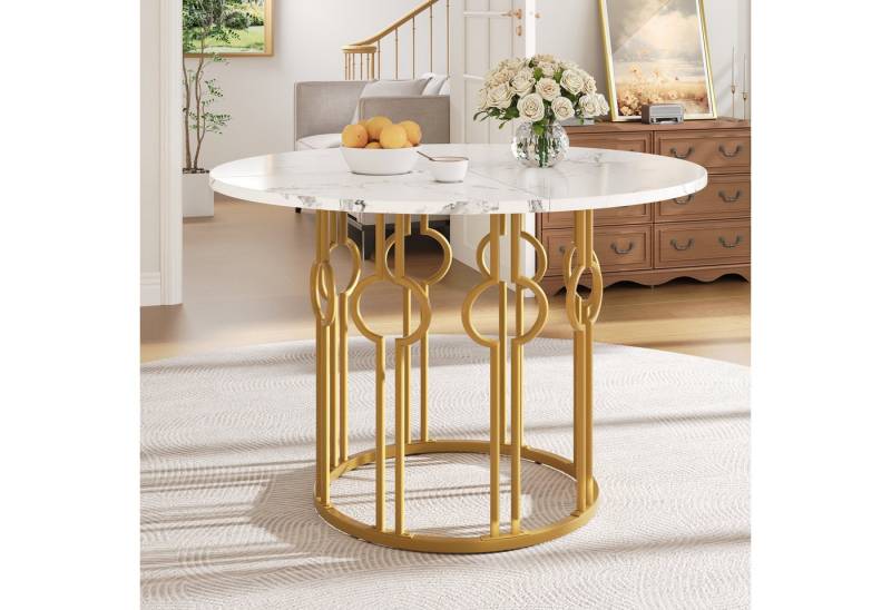 IDEASY Esstisch Runder Tisch Küche, Esstisch und Kaffeetisch rund, 100×100×76 cm (1 Tisch), Stabile Metall-Tischbeine in Goldoptik, marmorierter MDF-Platte von IDEASY