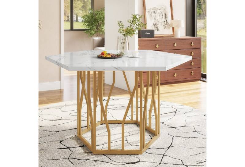 IDEASY Esstisch Sechseckiger Marmor-Esstisch mit goldenem Metallgestell, Schlichter Couchtisch für Ess- & Wohnzimmer IDEASY Esstisch Sechseckiger Marmor-Esstisch mit goldenem Metallgestell, Schlichter Couchtisch für Ess- & Wohnzimmer von IDEASY
