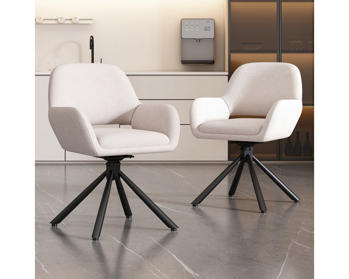 IDEASY Esszimmerstuhl 2/4/6 St. Moderner Esszimmerstuhl, Drehstuhl, 4-Fuß-Stühle, Sessel (2 St), Sherpa-Stoff, 360° drehbar, Armlehnen, Metallbeine, 150 kg belastbar von IDEASY