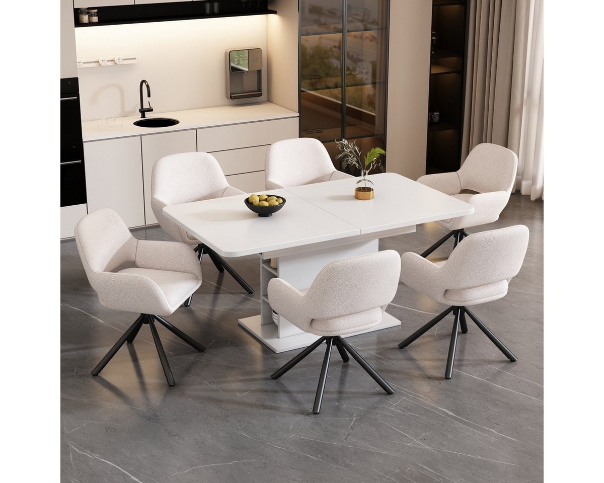 IDEASY Esszimmerstuhl 2/4/6 St. Moderner Esszimmerstuhl, Drehstuhl, 4-Fuß-Stühle, Sessel (6 St), Sherpa-Stoff, 360° drehbar, Armlehnen, Metallbeine, 150 kg belastbar von IDEASY