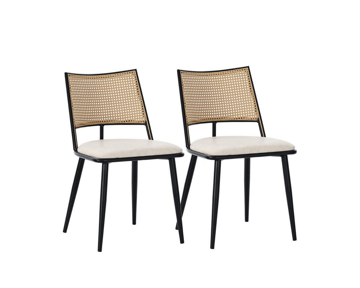 IDEASY Esszimmerstuhl 2/4/6 St. Rustikaler Esszimmerstuhl mit Rattanrücken, 4-Fuß-Stühle (2 St), PU-Stoff, gebogene Rückenlehne, schwarze Metallfüße, 120 kg Tragkraft von IDEASY
