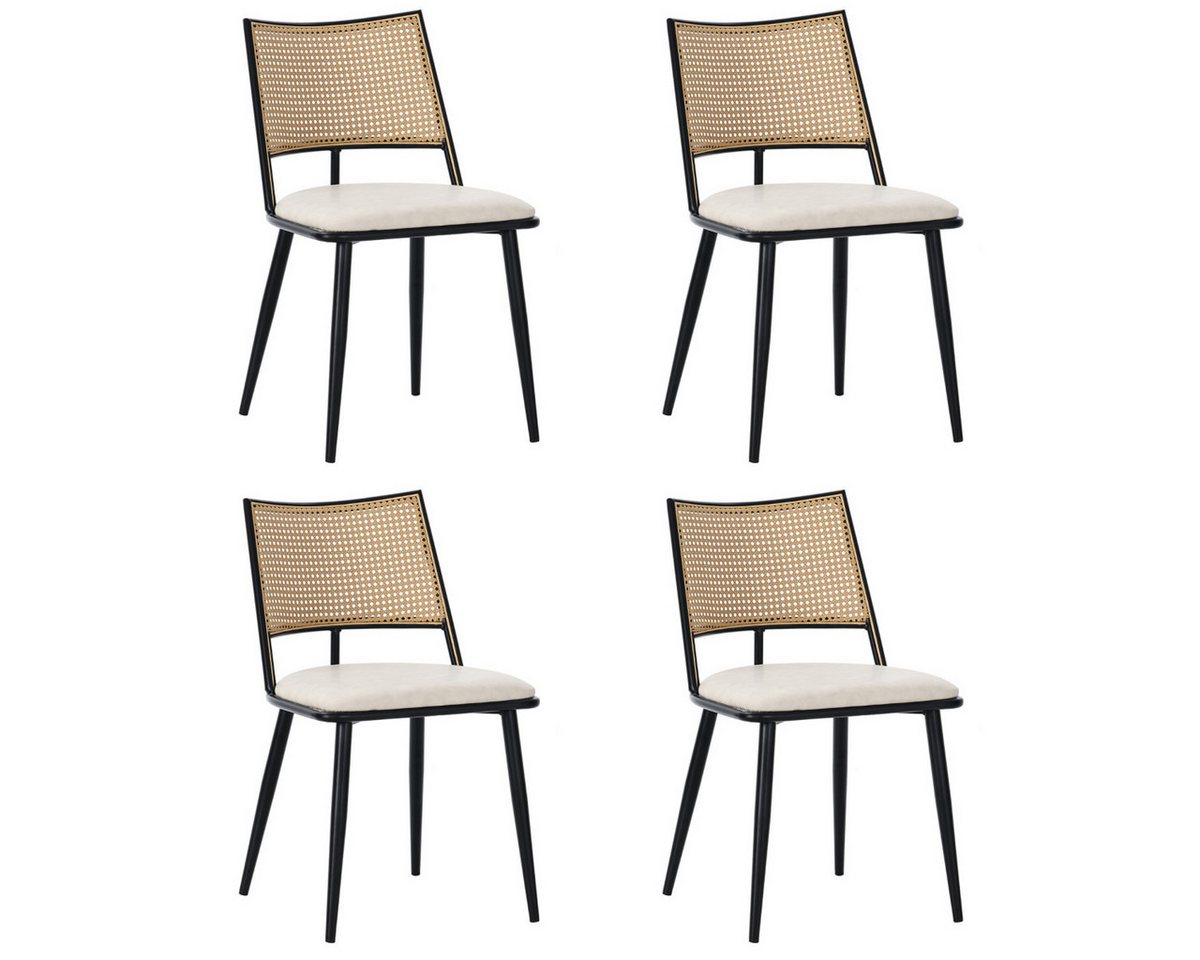 IDEASY Esszimmerstuhl 2/4/6 St. Rustikaler Esszimmerstuhl mit Rattanrücken, 4-Fuß-Stühle (4 St), PU-Stoff, gebogene Rückenlehne, schwarze Metallfüße, 120 kg Tragkraft von IDEASY