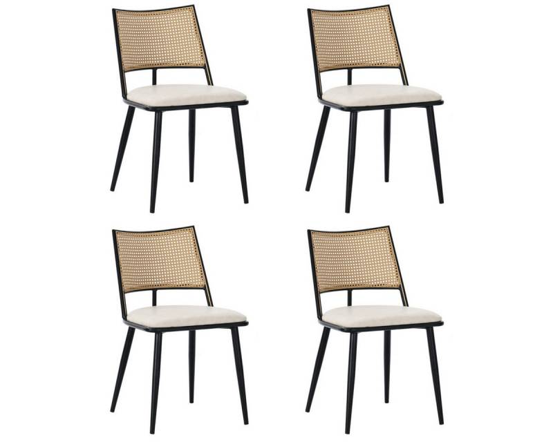 IDEASY Esszimmerstuhl 2/4/6 St. Rustikaler Esszimmerstuhl mit Rattanrücken, 4-Fuß-Stühle (4 St), PU-Stoff, gebogene Rückenlehne, schwarze Metallfüße, 120 kg Tragkraft von IDEASY