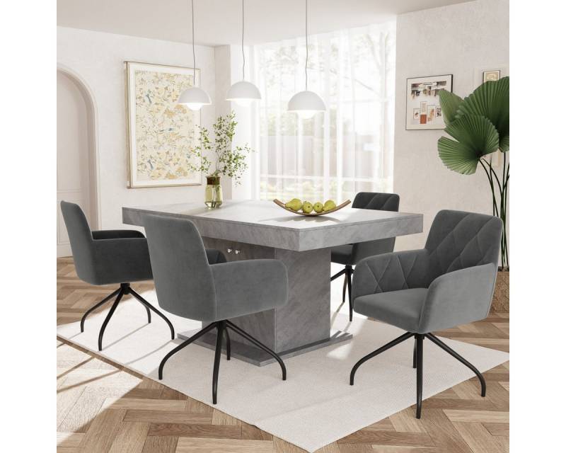 IDEASY Esszimmerstuhl 360° drehbarer Esszimmerstuhl mit Rautenmuster, gepolstert, Sessel (4 St), Drehstuhl, Metallfüßen, Loungesessel, Lendenwirbelstütze, Samtstoff von IDEASY