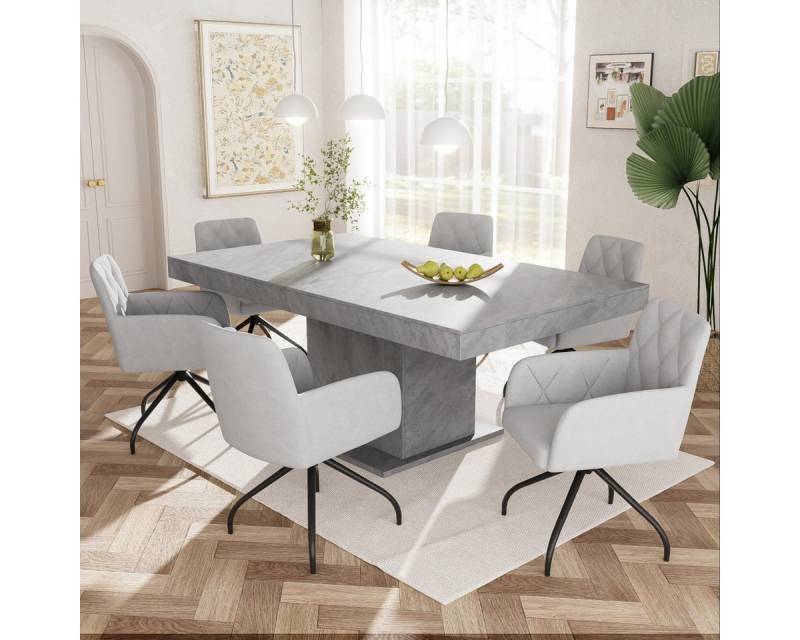 IDEASY Esszimmerstuhl 360° drehbarer Esszimmerstuhl mit Rautenmuster, gepolstert, Sessel (6 St), Drehstuhl, Metallfüßen, Loungesessel, Lendenwirbelstütze, Samtstoff von IDEASY