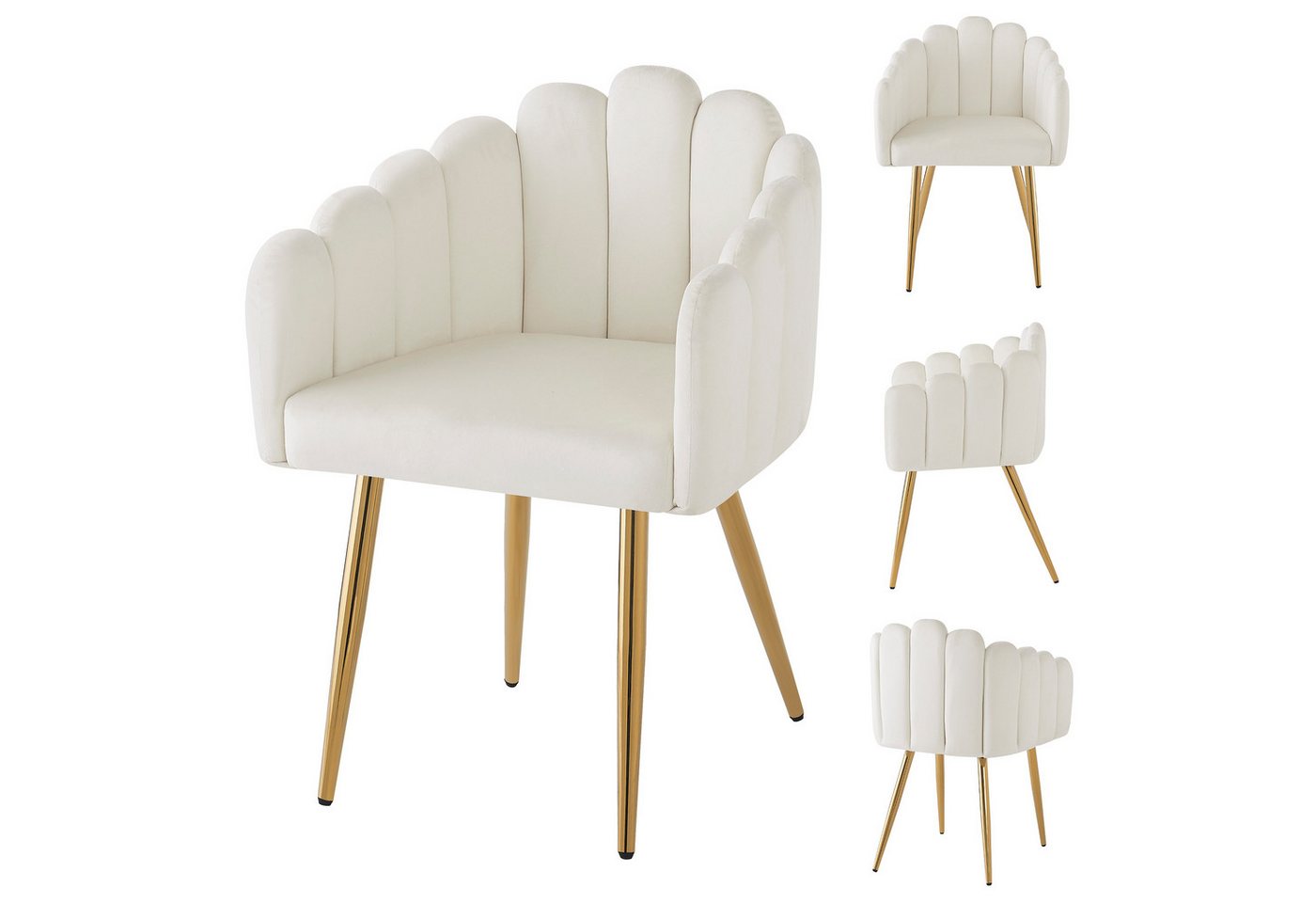IDEASY Esszimmerstuhl Exklusives Fächerdesign mit Samtbezug & goldener Metalloptik (Luxus Esszimmerstühle Set 2/4/6er), Ideal als Schmink- oder Gästestuhl von IDEASY