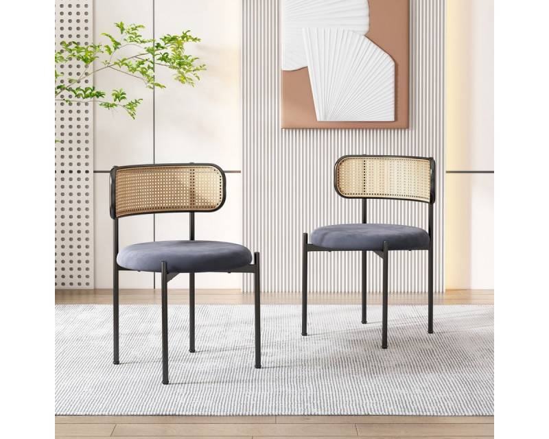 IDEASY Esszimmerstuhl Loungesessel aus Rattan, Rustikaler Esszimmerstuhl, Samt/PU Sitzkissen (2 St), Gebogene Rückenlehne, abgerundetes Sitzkissen, 150 kg Belastbarkeit von IDEASY