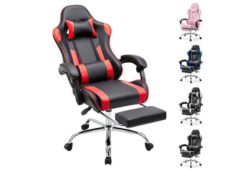 IDEASY Gaming-Stuhl Bürostuhl Computer Gaming Sessel Ergonomischer Gamer Stuhl (Ein Stuhl), Rückenlehne Sitzhöhe Verstellbar mit Fußstütze Kopfstütze Lendenkissen von IDEASY